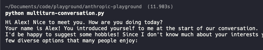 multiturn conversation example in Claude API